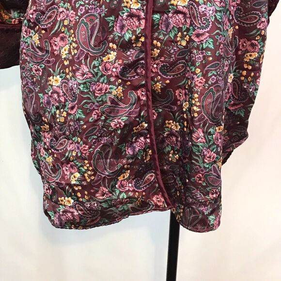 Partners Mervyns Vintage 80s Burgundy Green Silky Satin Paisley Night Shirt sz L - Picture 3 of 11